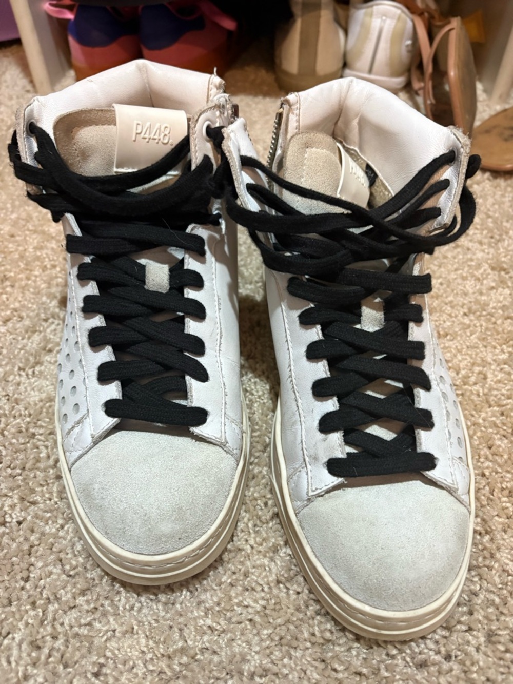 P448 White High-Top Sneakers with Black Laces